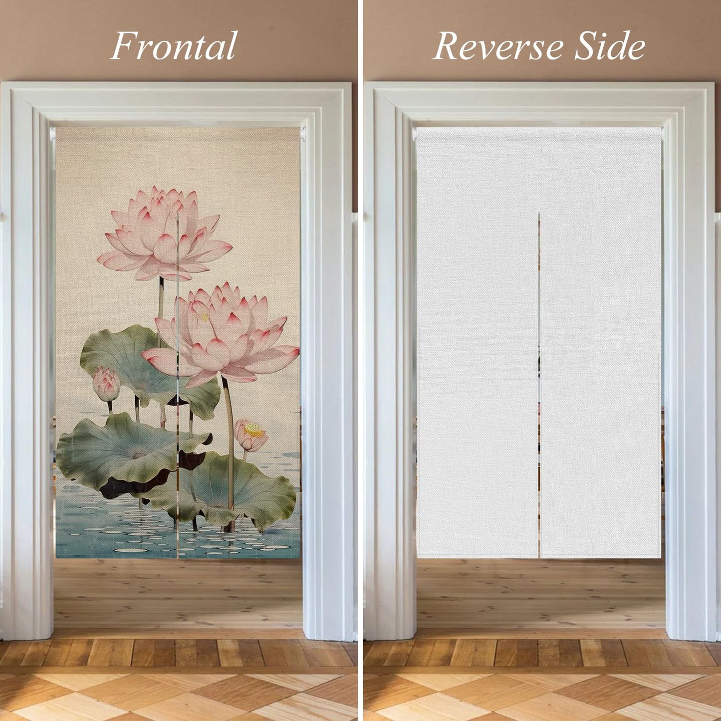 Leowefowa Long Style Noren Japanese Doorway Curtain Traditional Lotus Printed Window Treatment Fengshui Door Curatin Tapestry for Wall Hanging Room Divider Kitchen Home Decor Gift, 33.5"x 70.9"