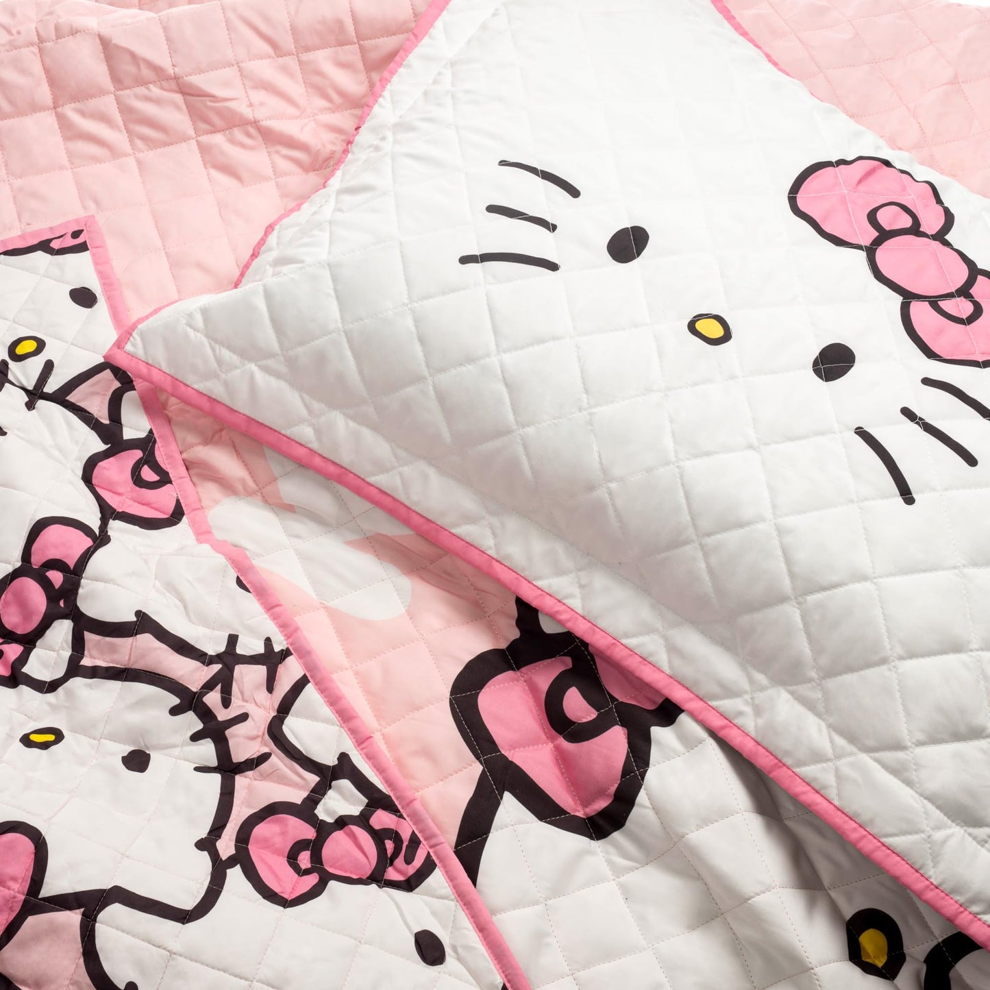 Jay Franco Sanrio Hello Kitty Pink Stripes & Hearts Full/Queen Quilt & Sham Set, 3-Piece Super Soft Cozy Quilted Bedspread Comforter, Fade Resistant Machine Washable (Official Sanrio Product)