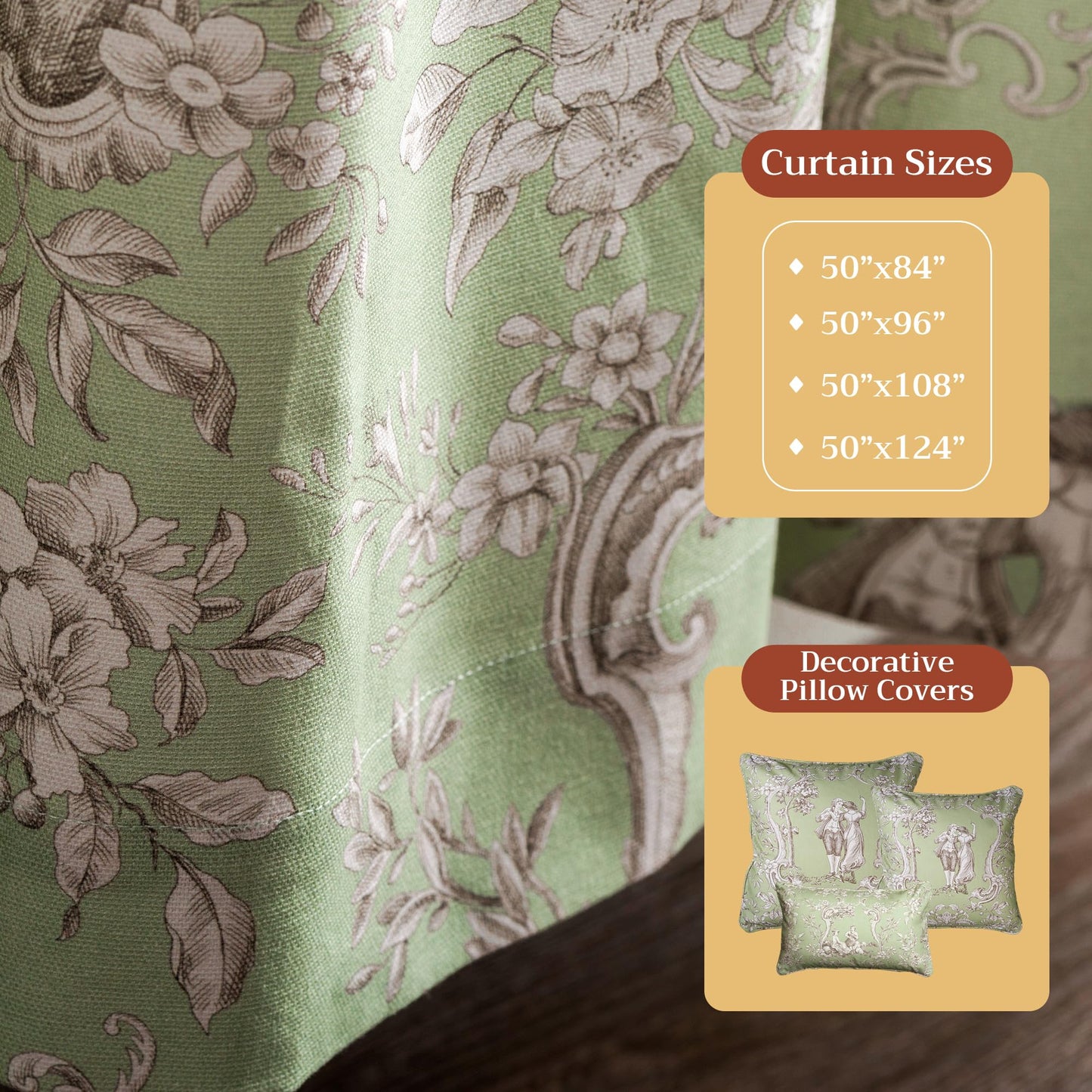 Maison d' Hermine Curtains for Living Room 100% Cotton 96 inch Length One Panel Light Filtering Toile Curtains for Bedroom Windows with Rod and Loop Pockets Drapes (Joli Jouy Green, 50" W x 96" L)