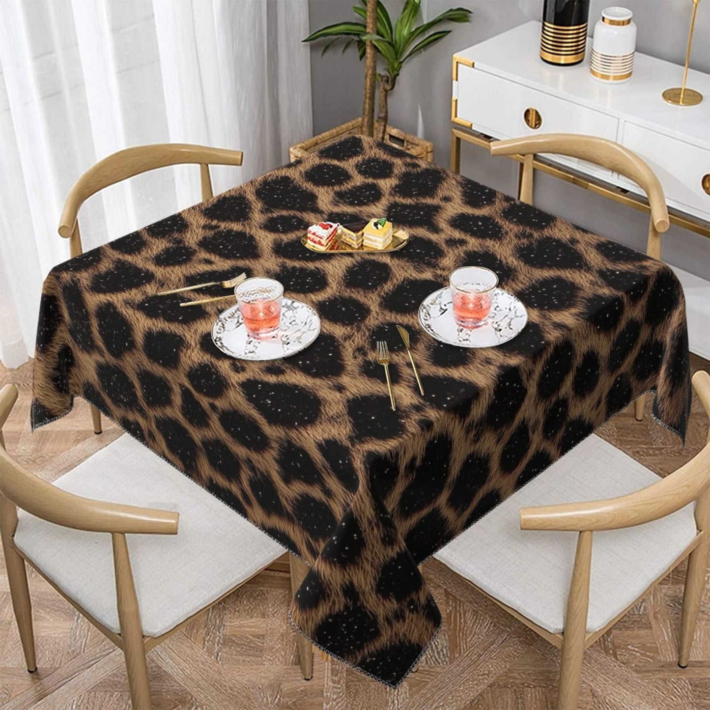 Entemne Square Table Cloth 55x55 Inch Leopard Print Pattern Tablecloth Washable Soft Wrinkle Free Dust Proof Card Table Cover for Tea Party Picnic Kitchen Dining Decor