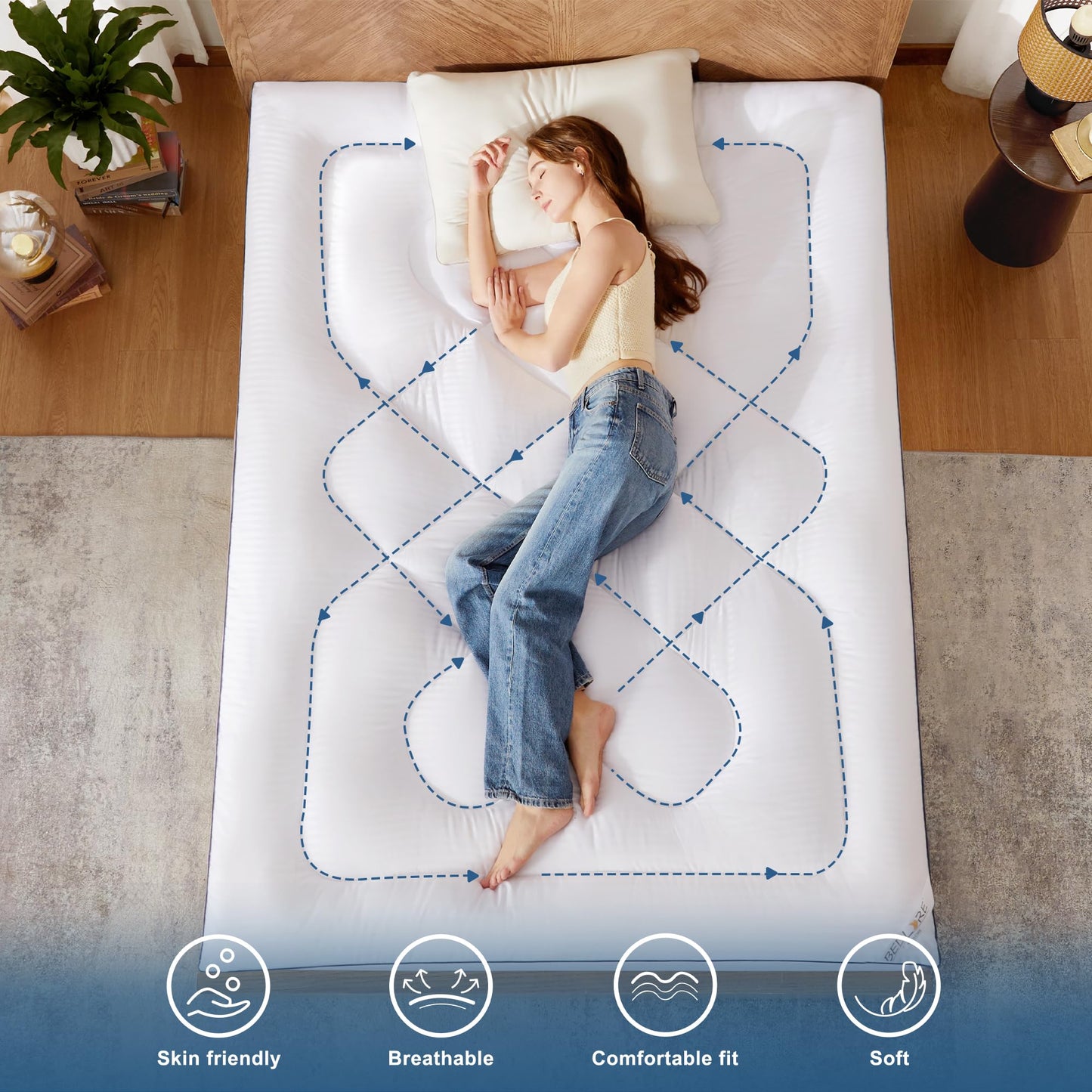 BEDLORE Queen Mattress Topper, Thick Pillow Top Bed Cover for Back Pain Relief, Soft Mattress Pad with Deep Pockets 6-18 inch