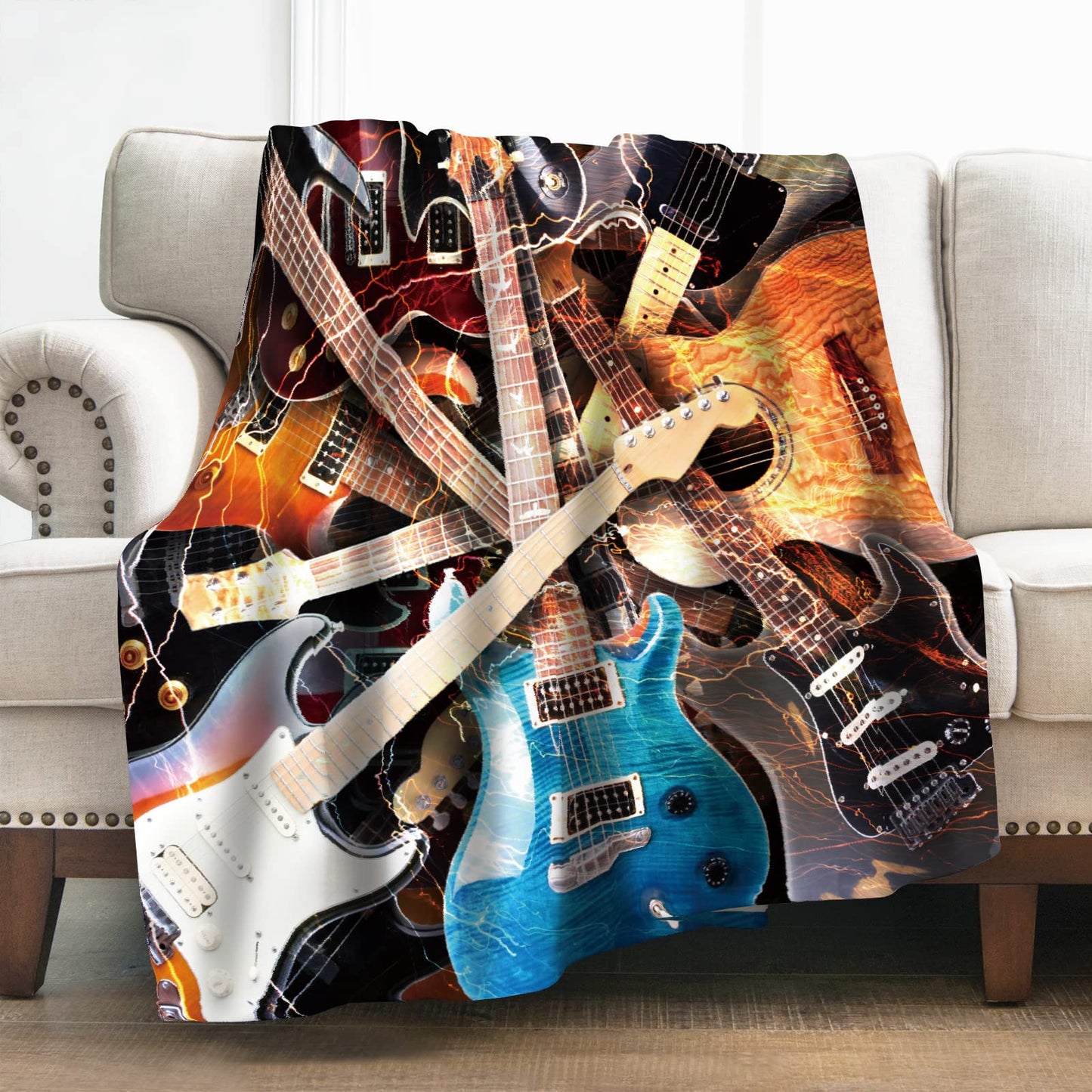 Levens Music Guitar Blanket Gifts for Men Women Girls Boys, 60"x50" Guitar Throw Blanket Rock Instrument Decor for Couch Home Bedroom, Soft Cozy Lightweight Christmas Birthday Gifts for Music Lovers