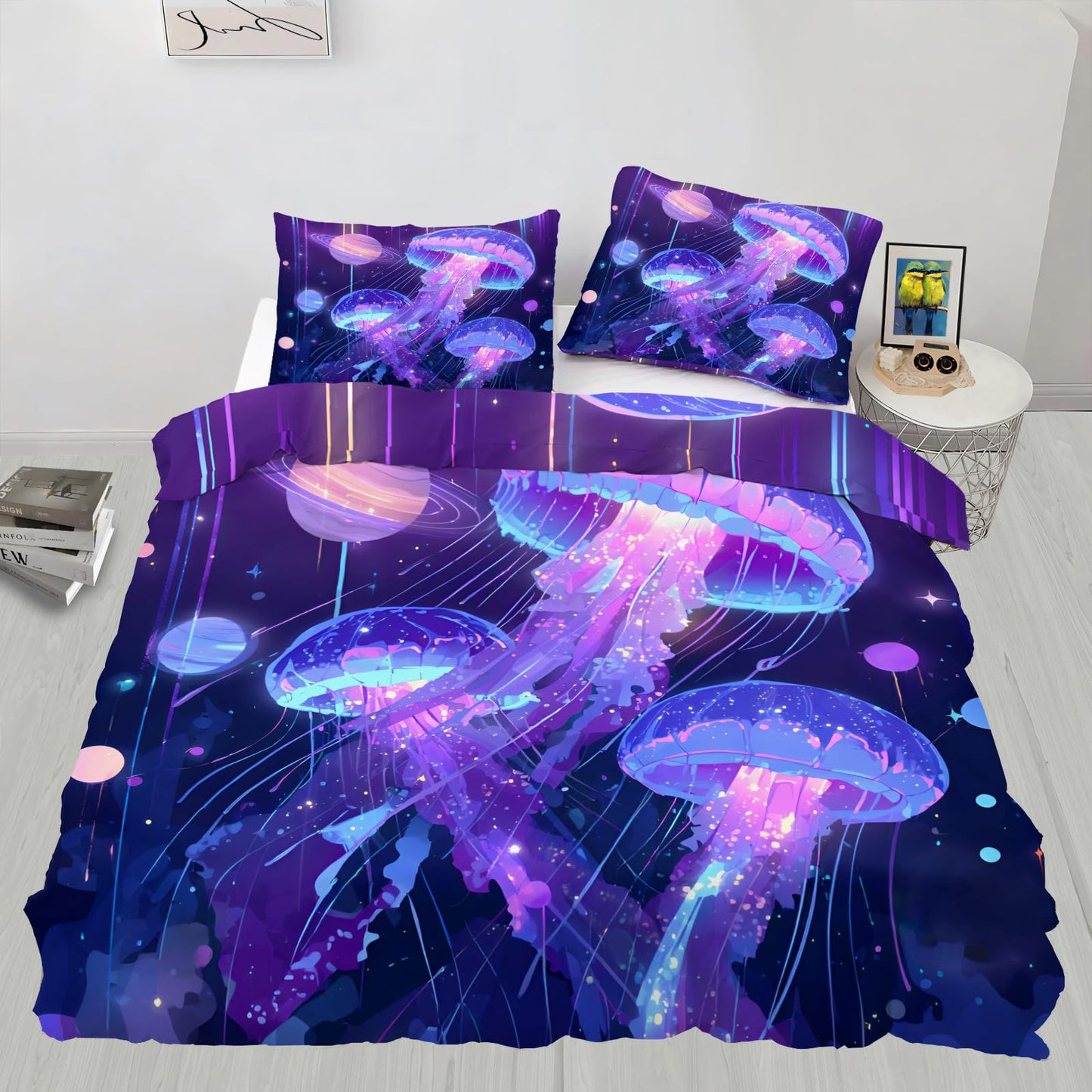 Jellyfish Duvet Cover Set King Size Lightweight for Kids Girls Boys, Ocean Aquatic Animal Jellyfish Bedding Set 3 Pieces with Zipper Closure, Sea Underwater World Comforter Cover with 2 Pillowcases