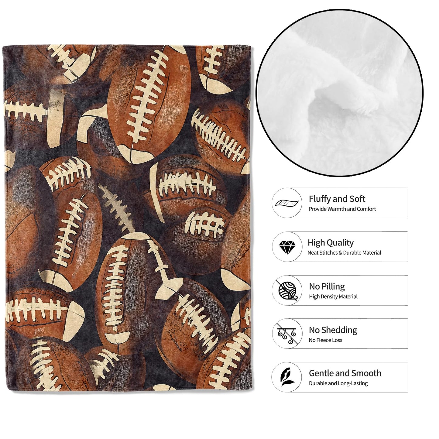 MIEPOS Football Throw Blanket,50x60in,Soft,Lightweight Flannel,Realistic Sport Balls Blankets - Gifts for Kids Women,Game Day Lovers,for Couch Office Travel,Home Living Room Cool Decor