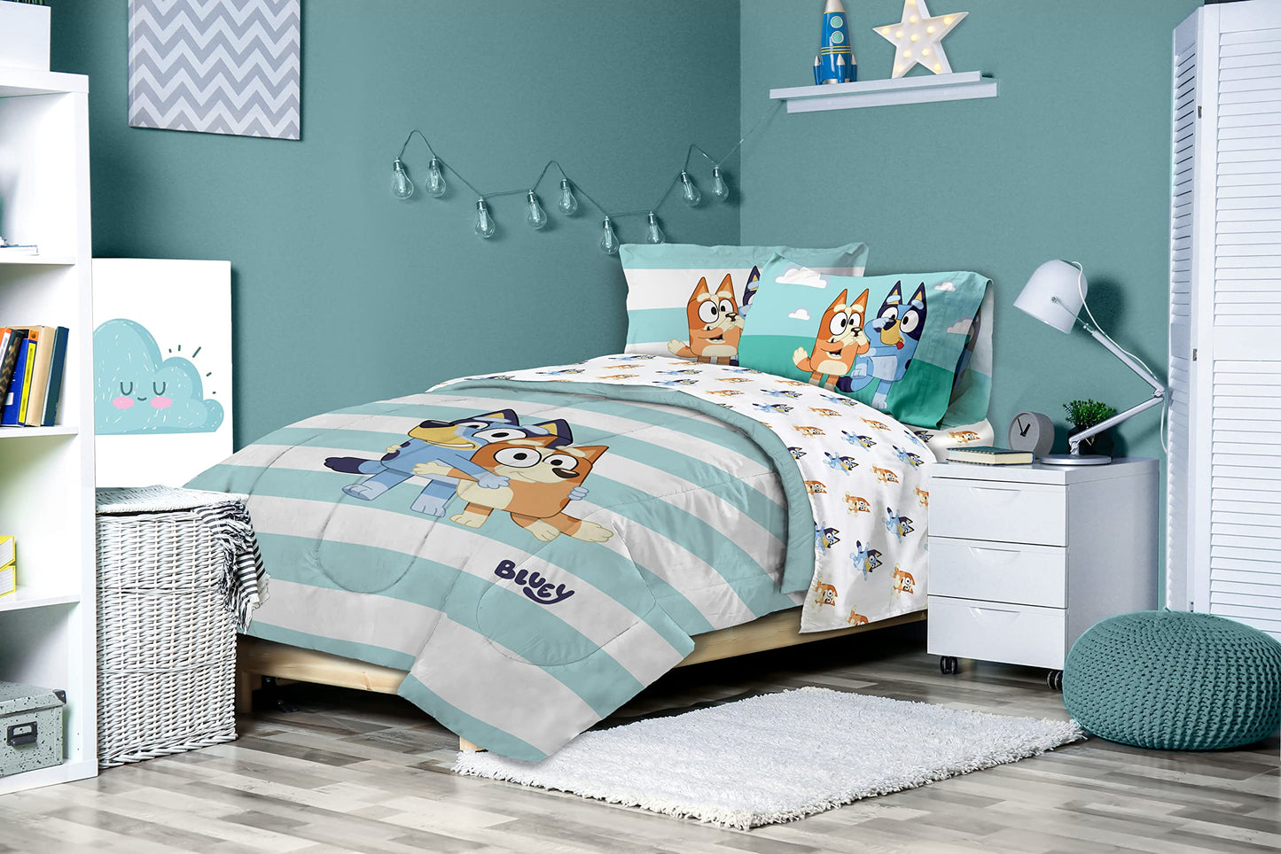 Bluey & Bingo 5 Piece Twin Bed in a Bag - Kids Comforter and Sheet Set with Sham - Super Soft Machine Washable Fade Resistant Microfiber, Oeko TEX Certified (Official Licensed Product) by Jay Franco
