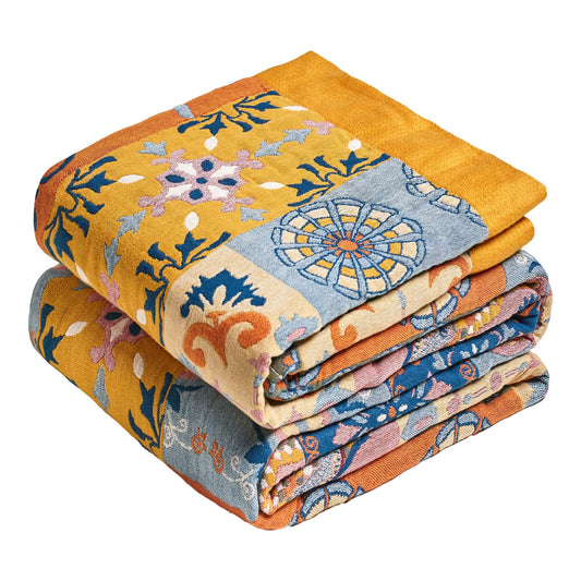 MSGKV Boho Throw Blanket for Bed 60"x80" 100% Cotton Couch Blanket Summer Breathable Lightweight Twin Size Blankets Home Decor Muslin All Seasons