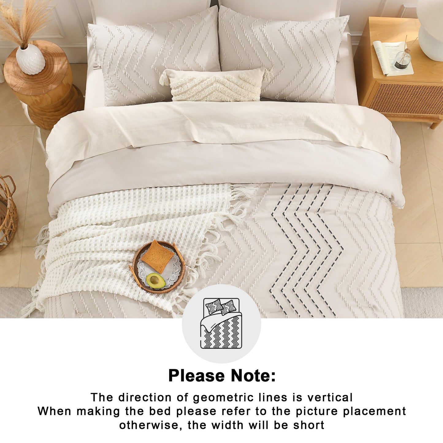 Andency Twin/Twin XL Comforter Set Beige, Twin Bed Comforter for College Dorm Girls Boys Kids Boho Cream Soft Warm Cute Neutral Comforter, 2 Pieces Aesthetic Chevron Bohemian Bedding Set