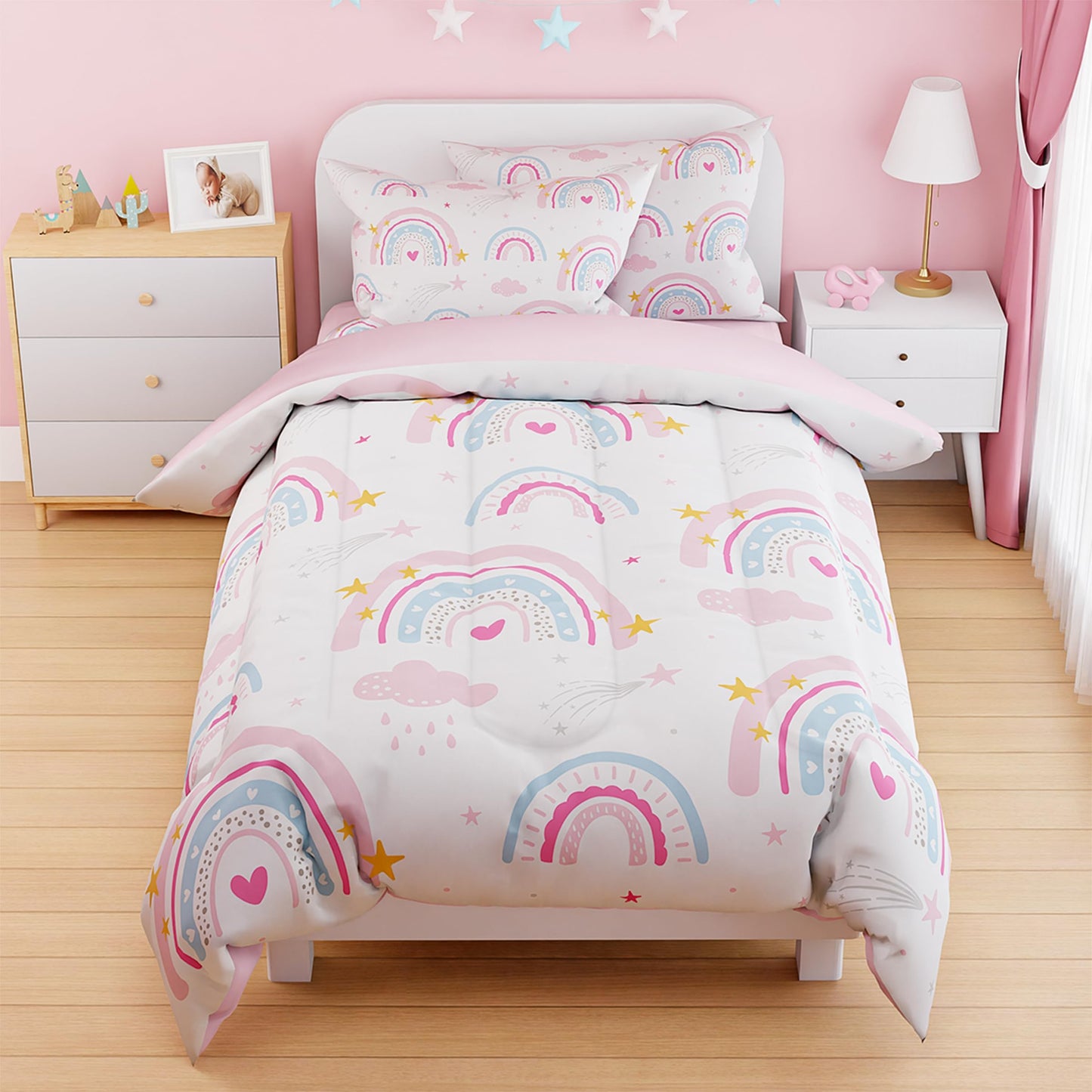 SANDJEST Rainbow Duvet Cover Sets Full Size for Kids Girls, Incude 1 Polyester Comforter Cover 80x90 Inches and 2 Pillowcases 20x26 Inches, Comforter Not Included, Gift for Christmas Birthday