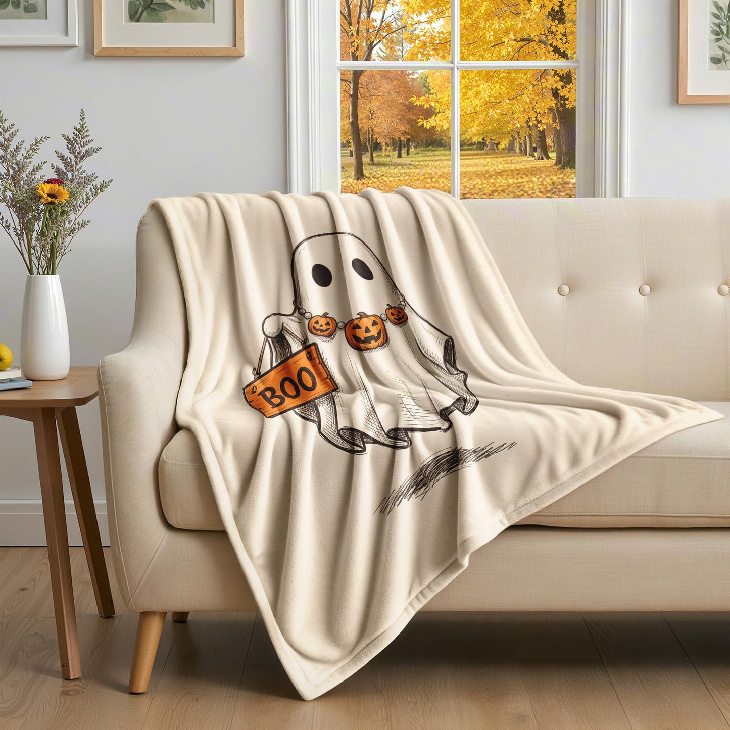 GEDAEUBA Ghost Gifts for Kids - Halloween Pumpkin Boo Fleece Blanket Throw, Soft Cozy Blankets & Throws for Couch, Bed, and Sofa, 50x60 inches