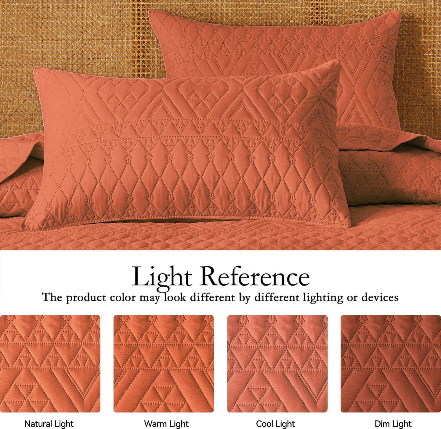 akkialla King/Cal King Size Quilt Bedding Set,Burnt Orange Lightweight Microfiber Soft Bedspread,Modern Style Geometric Pattern Coverlet Set for All Seasons,3 Piece(1 Quilt,2 Pillow Shams)