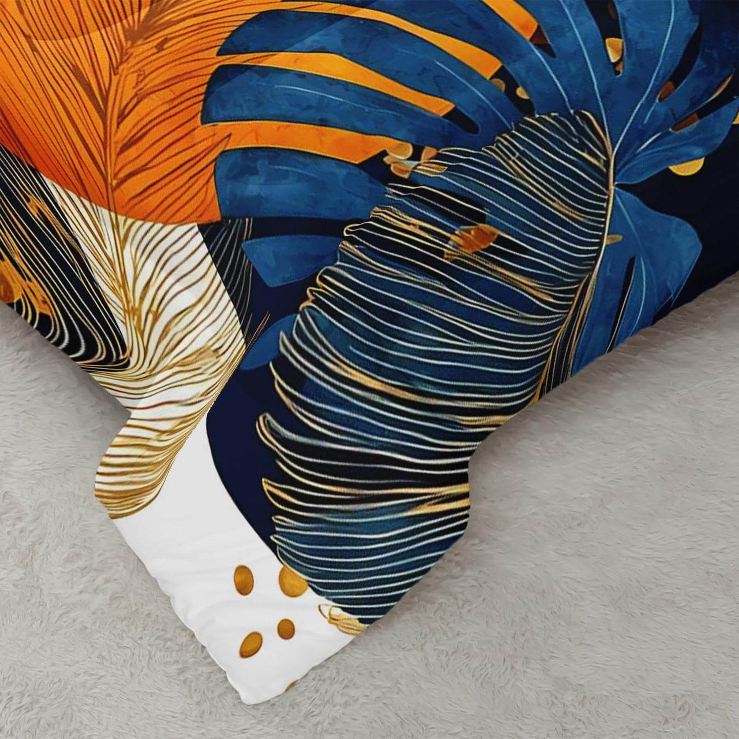 AILONEN Twin Comforter Set 3 Piece, Orange Sun Palm Bedding with 2 Pillowcases, Navy Geometric Cover for Kids Dorm Room