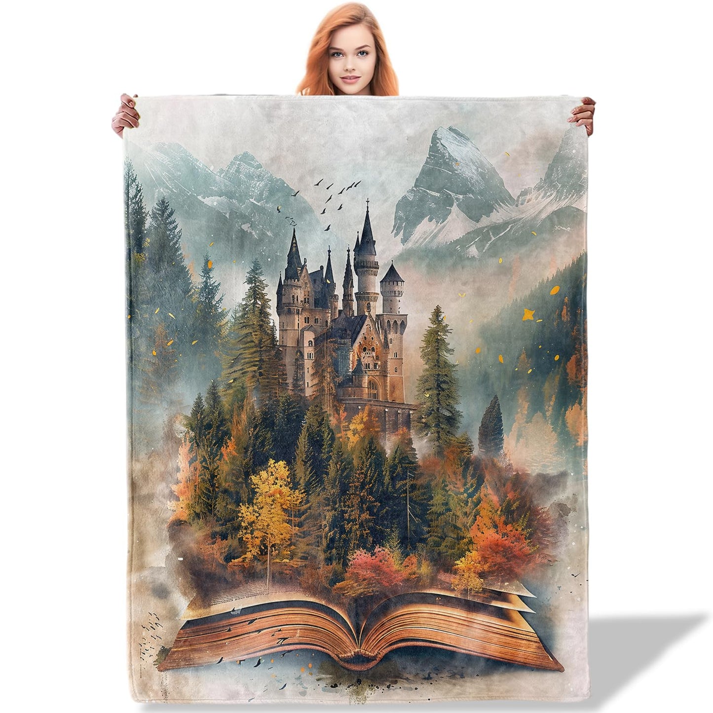 Plistiz Fairy Tale Castle Book Throw Blanket for Women Girls Boys, Soft Flannel Blankets Gifts for Living Room Couch, Home, Sofa Decor, 50"x60"