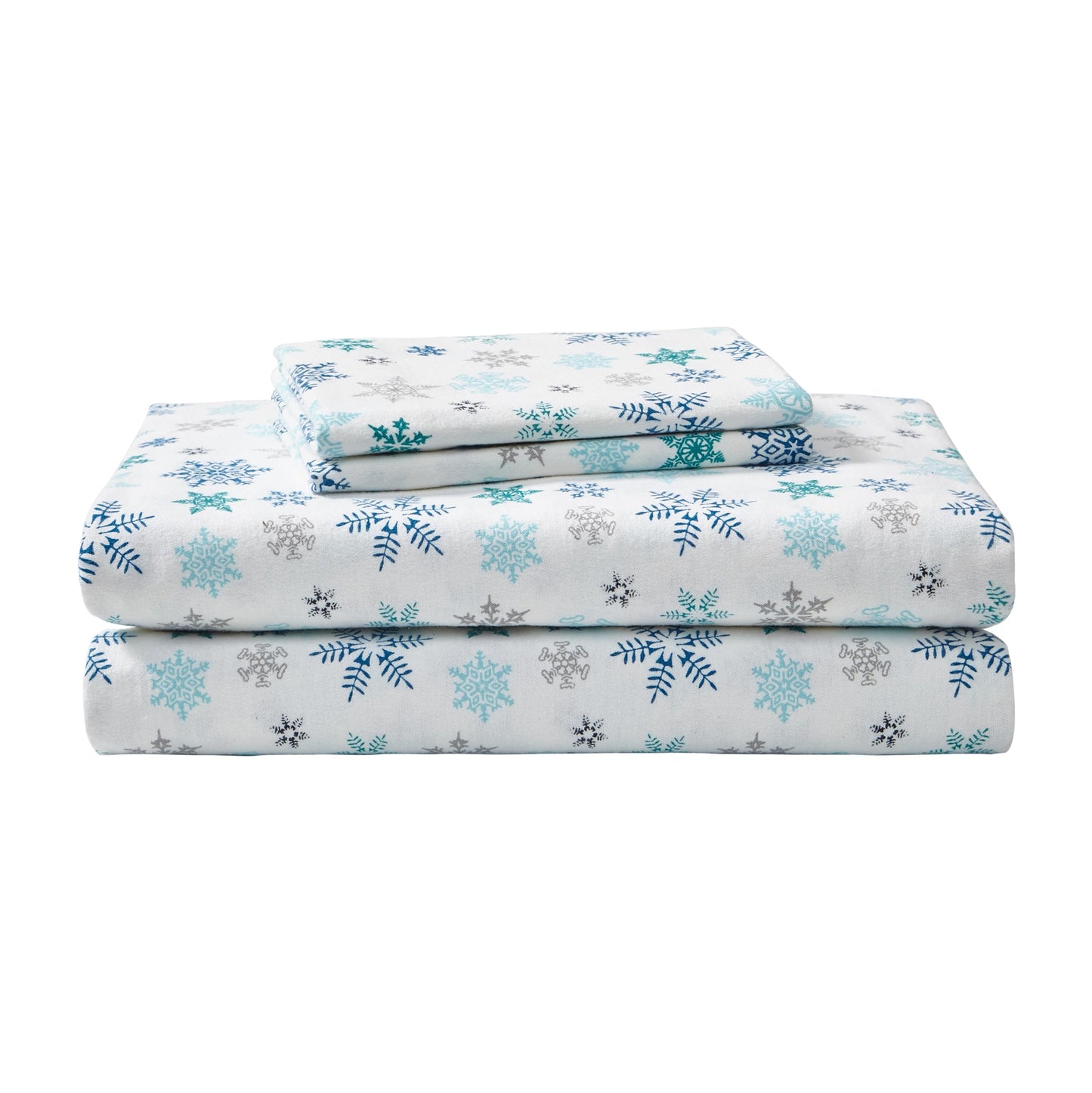 Eddie Bauer - Flannel Sheets Queen Size, Anti-Pilling & Wrinkle Resistant Cotton, Touchably Soft for All-Season Comfort - Bed Sheets with Matching Pillowcases & Fitted Sheet (Tossed Snowflake Blue)