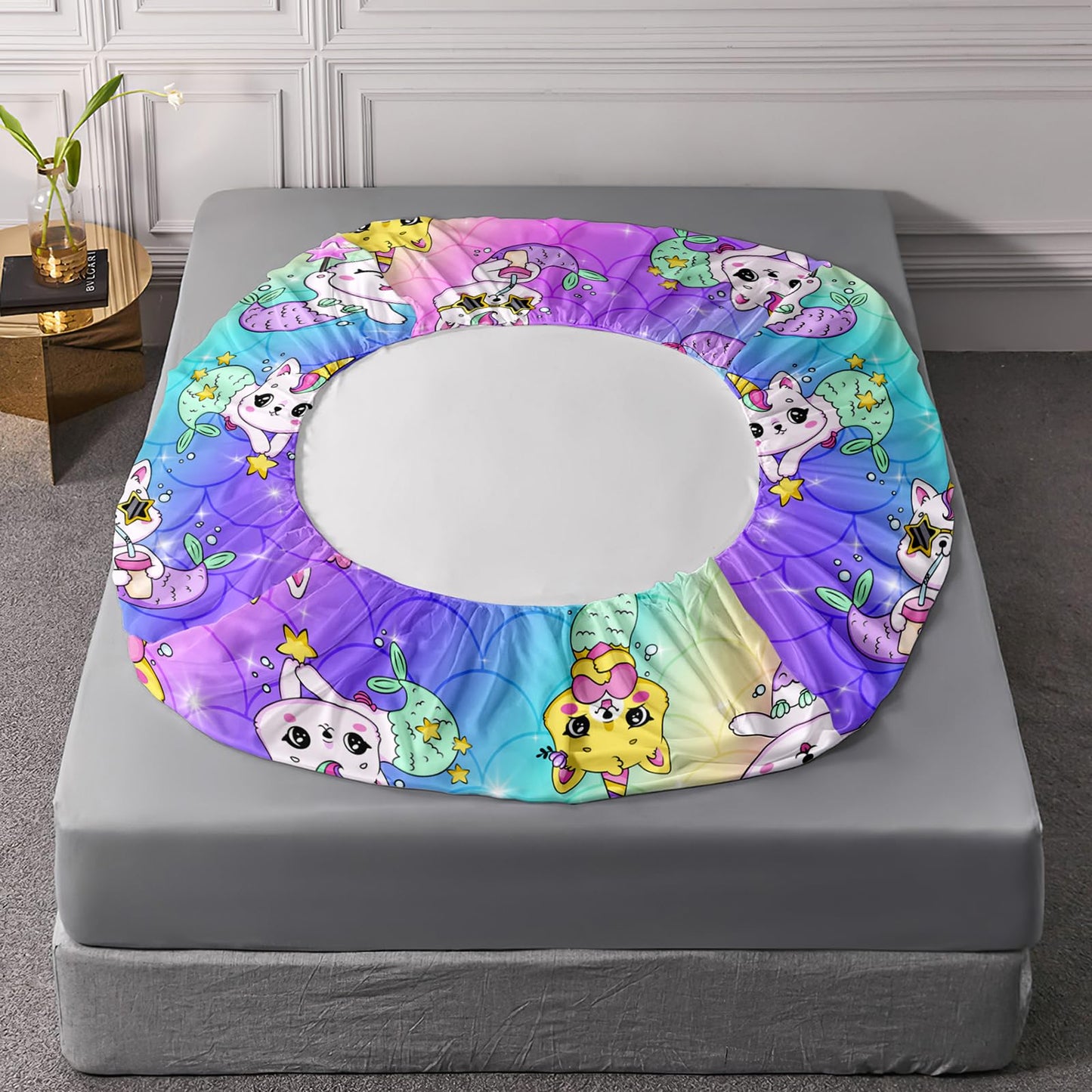 Axolotl Kawaii Unicorn Cat Sheets Set Twin,Rainbow Cartoon Cat Sheets Set,Mermaid Scales Bedding Set for Girls,Cats Bed Set,1 Flat Sheet 1 Fitted Sheet 2 Pillowcases,Pink Blue