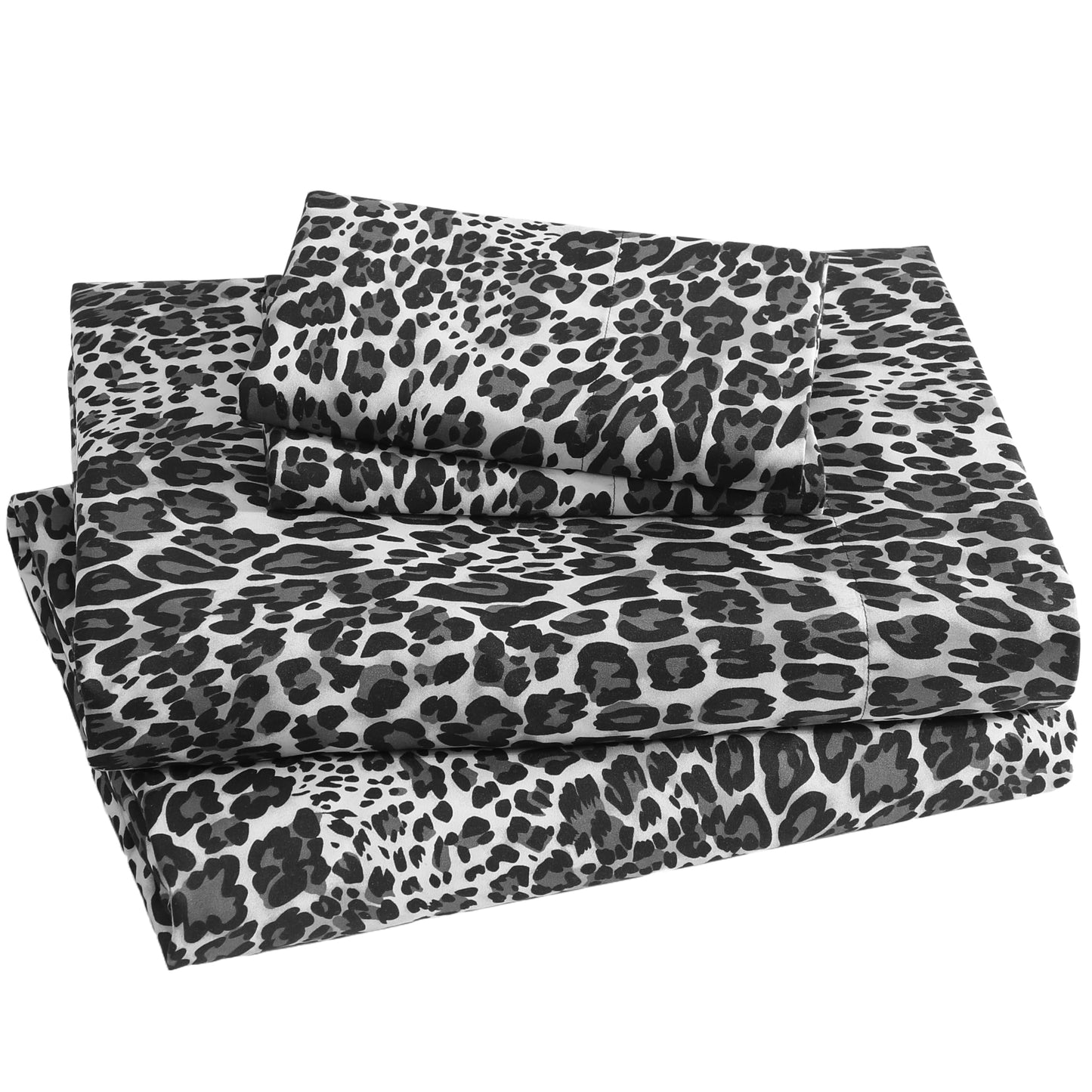 Beatrice Home Fashions Printed Microfiber Sheet Set, Soft Comfortable Easy Care, Includes 1 Fitted Sheet with 12" Deep Pockets, 1 Flat Sheet, Pillowcase, Full, Leopard Gray