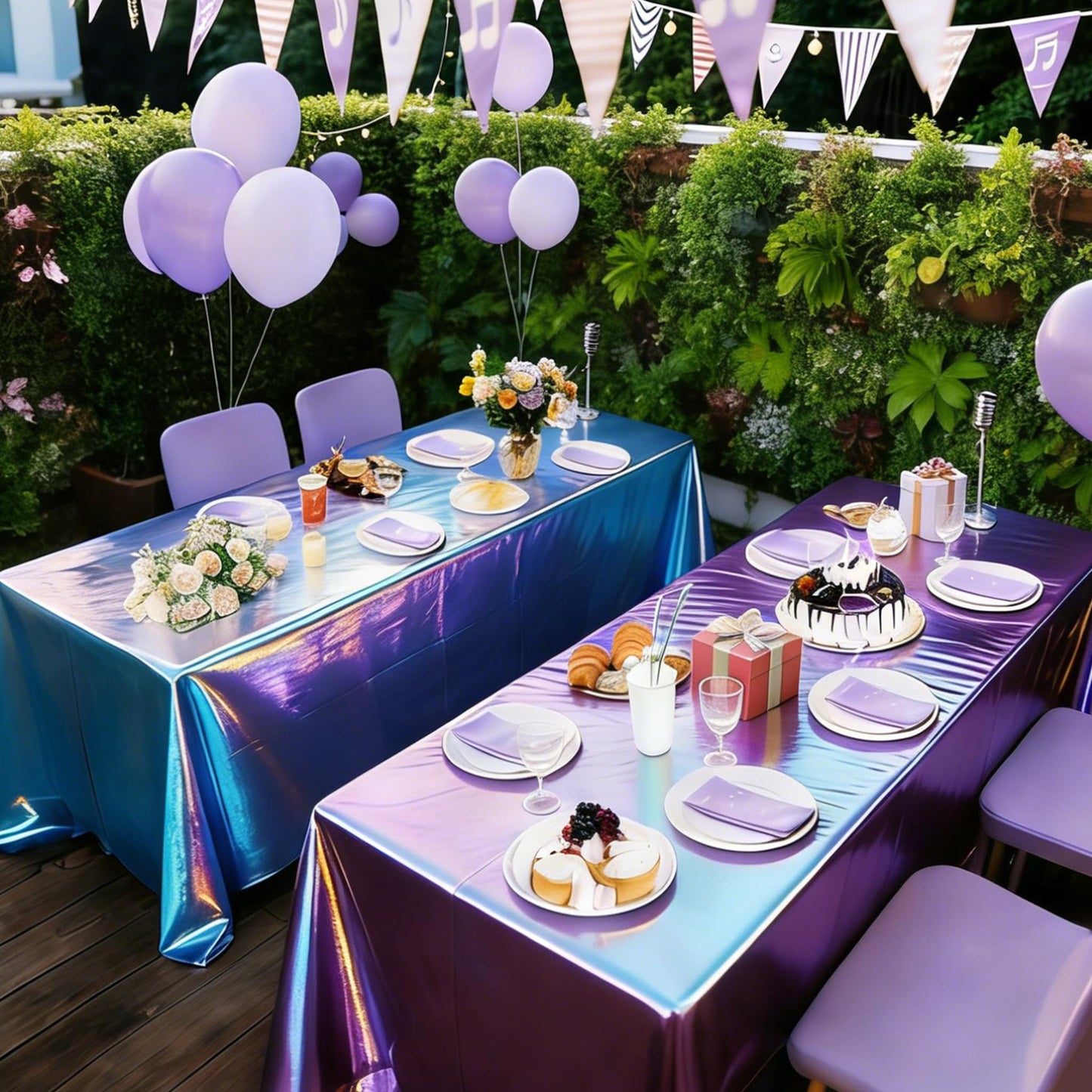 Brix4U 4Pcs Kpop Table Cloth Pink Purple Silver Iridescent Party Tablecloth Plastic Rectangle Tablecloth Waterproof Table Cover for Kpop Birthday Party Decoration, 54 x 108