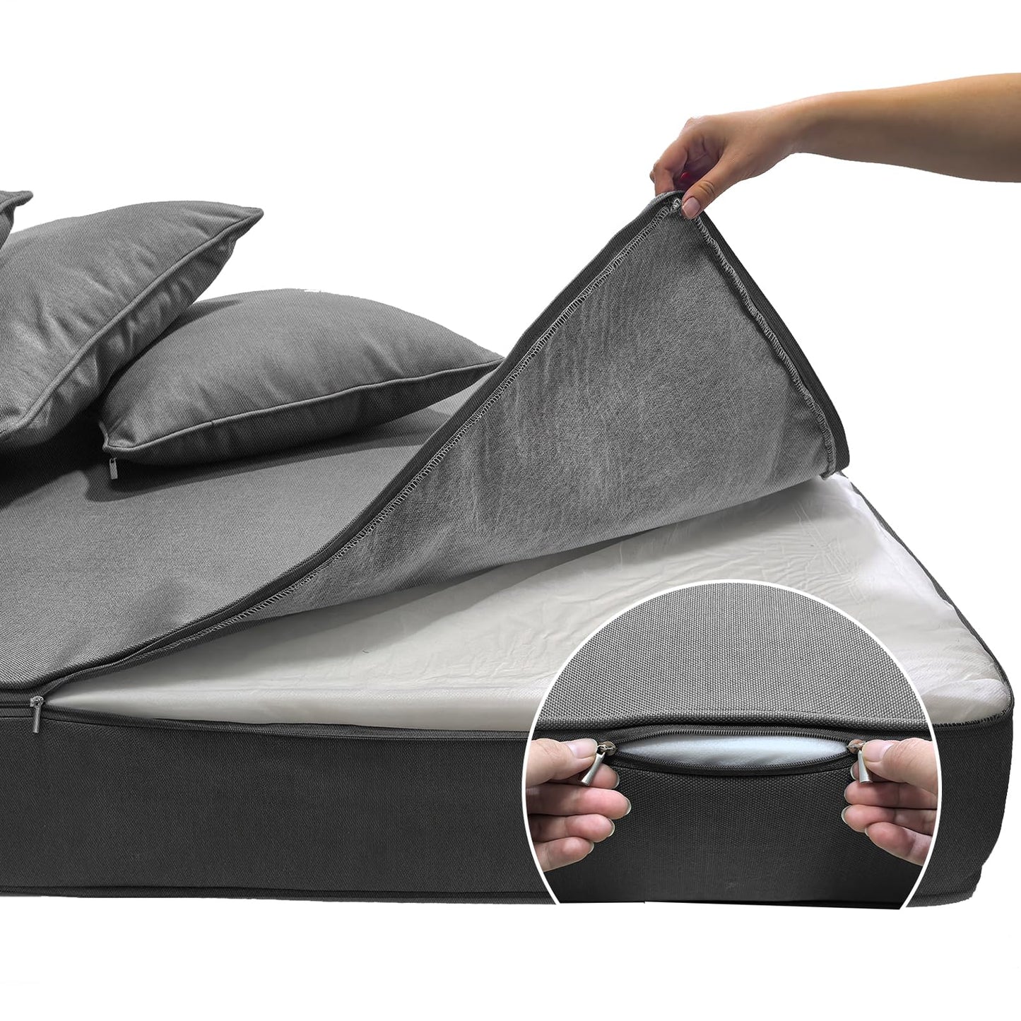 ZOALXZNT Twin Outdoor Mattress Package,Twin Size Porch Swing Day Bed Cushion Set Include Mattress Bolster Pillow,Patio Hanging Daybed Indoor Cushions Set (Dark Gray, 75 * 39 * 6in)