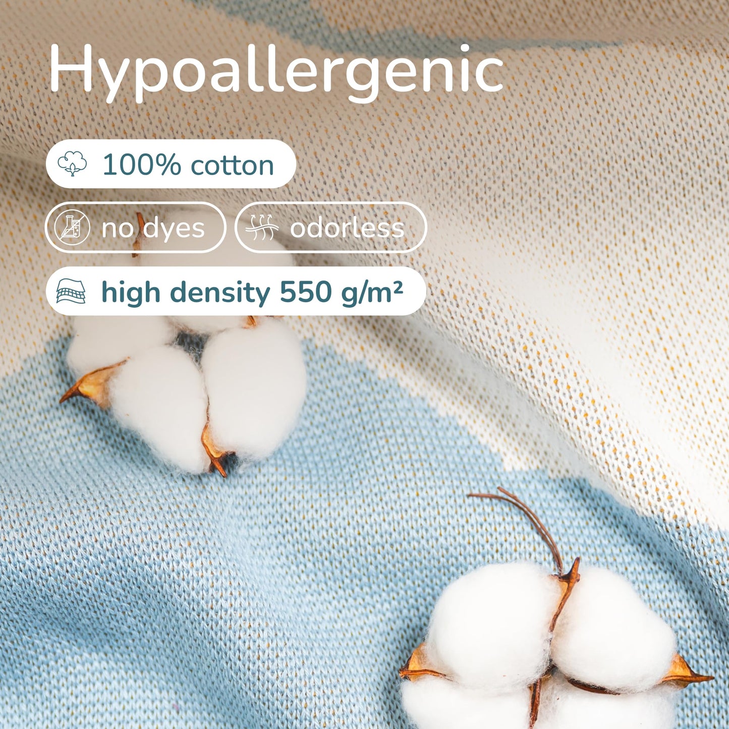 tweezi 100% Organic Cotton Baby Blanket – Soft Knitted Breathable Swaddle Blanket for Crib & Stroller - Newborns, Infants & Toddlers – Hypoallergenic High Density Cotton Knit, 47x32 in (Goose, Blue)