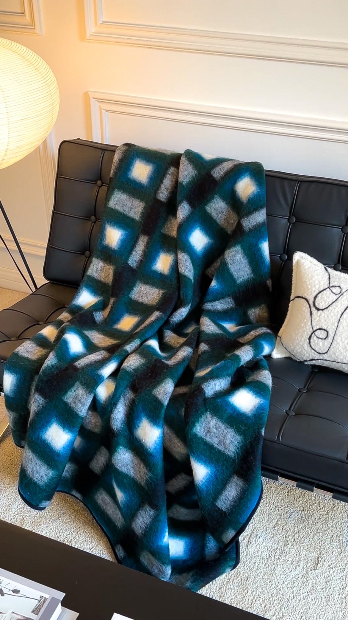 Crumbs Home Modern Decorative Throw Blanket for Couch, Sofa, Bed, Blue Green Black Plaid, 55"x60"