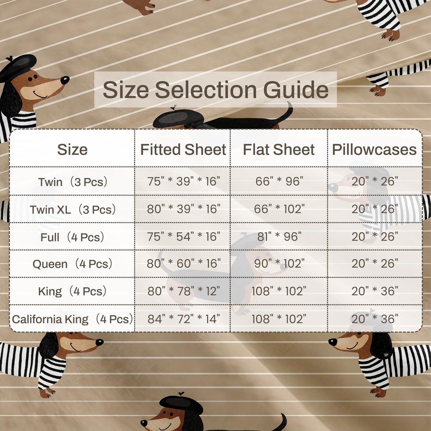 Dachshund King Sheet Set Boys Puppy Flat Fitted Sheet Sets, Cream