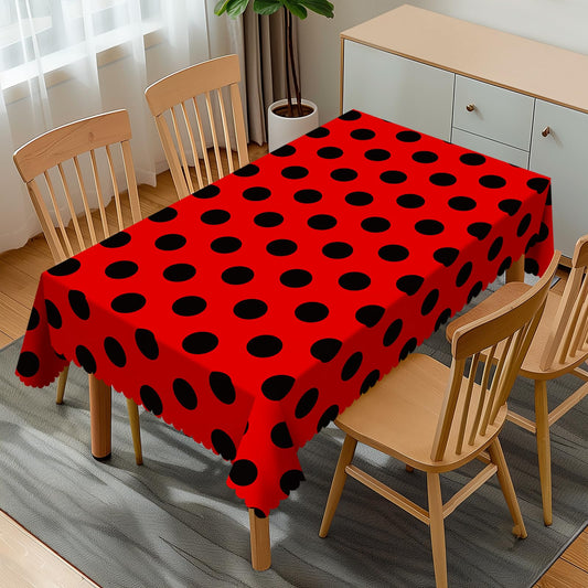 GOUROISE Ladybug Red Rectangular Tablecloth, Red Black Spots 54x72 Inch Wavy Lace Border Polyester Table Cloth for Dining, Kitchen, Parties