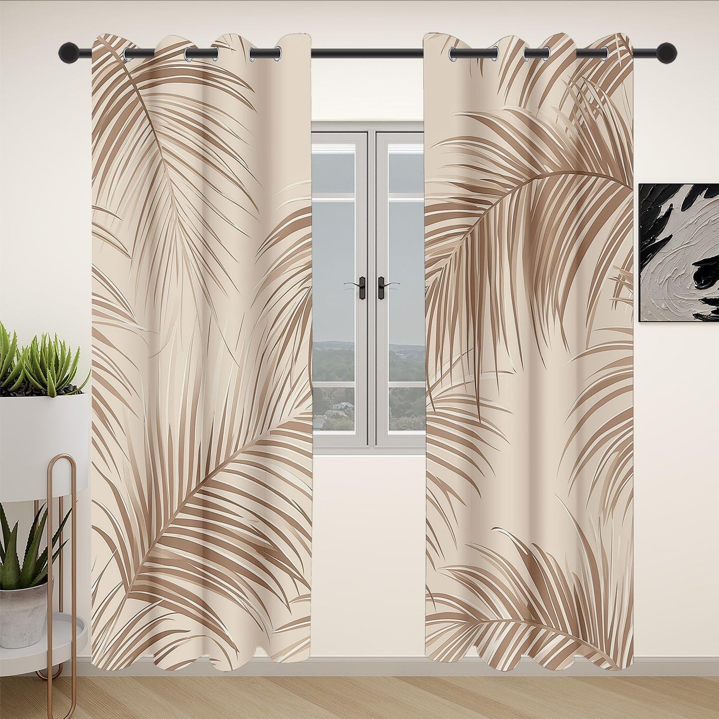 Lkobhhs Tropical Palm Leaves Blackout Curtains for Bedroom, Plant Leaf Pattern Grommets Curtains Room Darkening Soundproof Thermal Insulated, Brown Drapes 28" W x 63" L 2 Panels Set