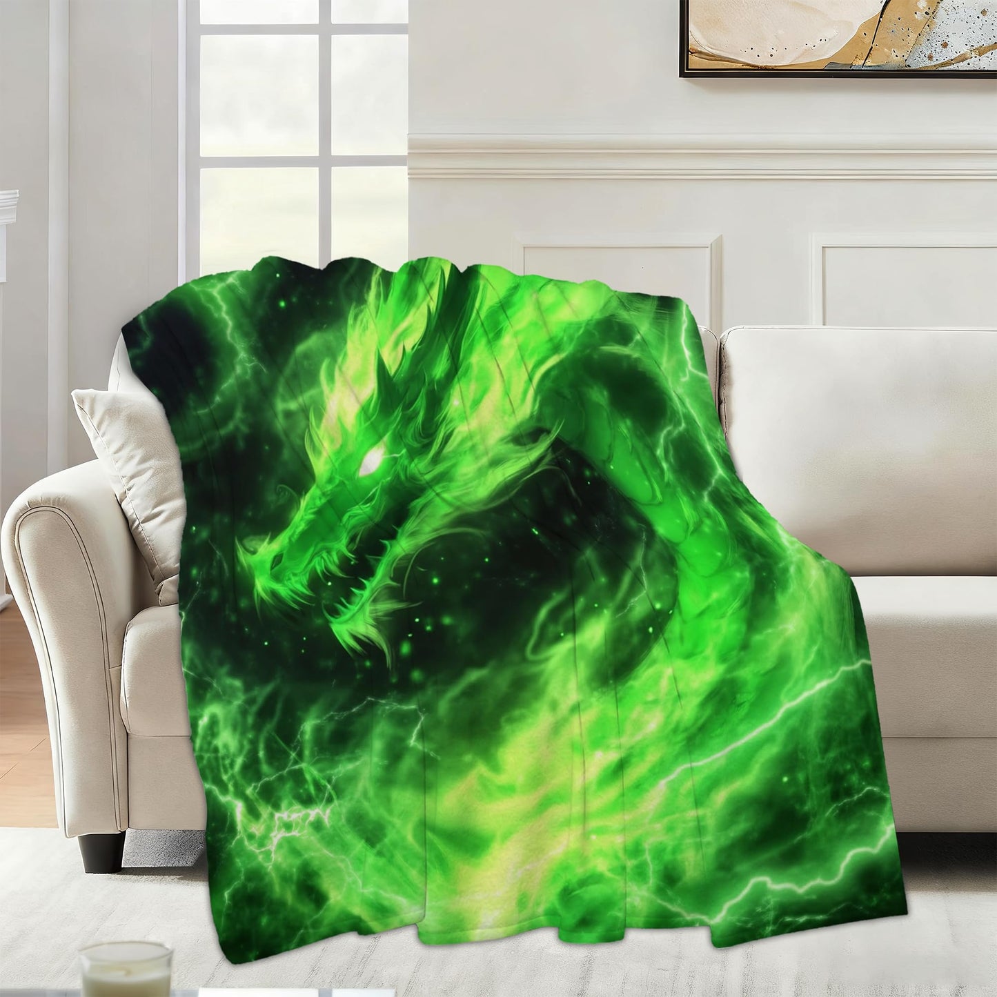 Snowmolle Green Dragon Fall Throw Blanket,Cool Cozy Plush Fluffy Blanket for Living Room Decor,Lightweight Fleece Throws for Couch,Bed,Traveling,Naps,Reading,50 X 60 Inch