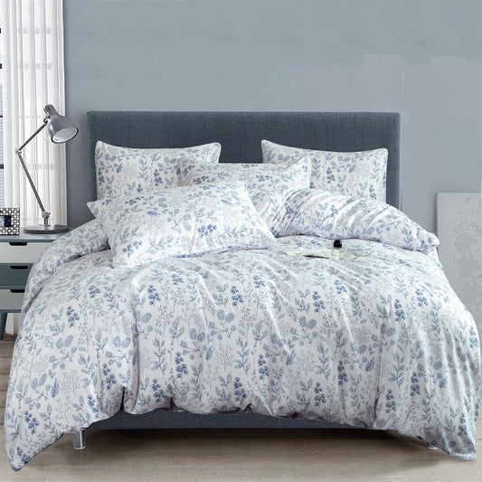 BUPIRD Queen Floral Comforter Set 3 Pieces Soft Cute Bedding Blue Flower Print Botanical Garden Style Comforter and 2 Pillowcases