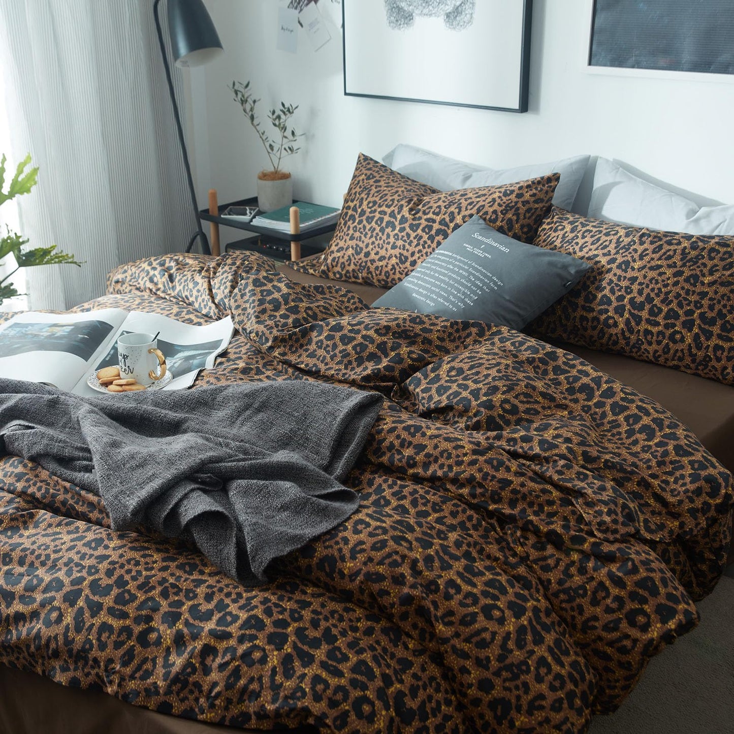 LifeTB Leopard Comforter Set Queen Comforter Set 3 Pieces Leopard Print Comforter Fluffy Soft Microfiber Bedding Set for All Seasons Animal Cheetah Print Queen Size Comforter with 2 Pillowcases