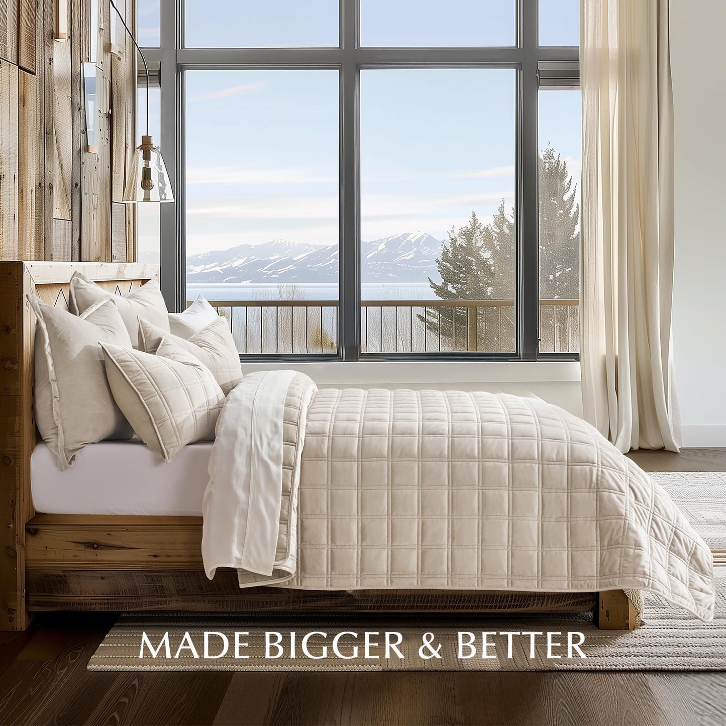EVERGRACE 3 Pieces Luxurious Velvet Quilt King Size, Ultra Soft Bedspread Coverlet Set, Double Box Stitch Lightweight Velvet Comforter for All Season with 2 Shams, Beige, 108"x96"