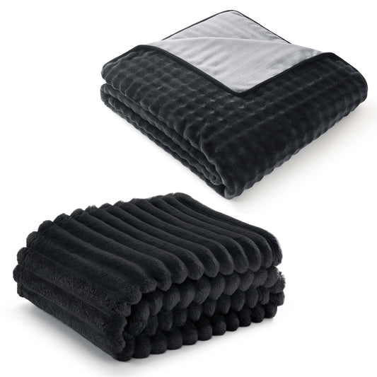 Bedsure GentleSoft Blanket for Couch & Bubble Waterproof Blanket for Couch Throw Black 50x60inch