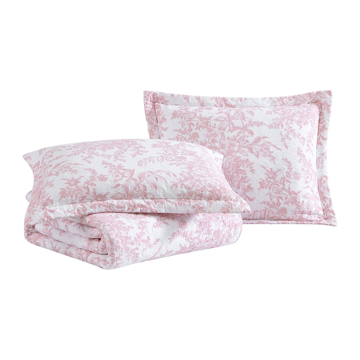 Laura Ashley - Twin Quilt Set, 100% Cotton Cover with Cotton Blend Fill, Prewashed for Softness, Reversible Floral Bedding with Matching Sham (Pink)