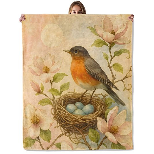 Robin Bird Throw Blanket for Adutls Kids, 50x60 in, Cozy Soft Warm Fleece Blankets Gifts for Couch, Camping, Hiking Decor