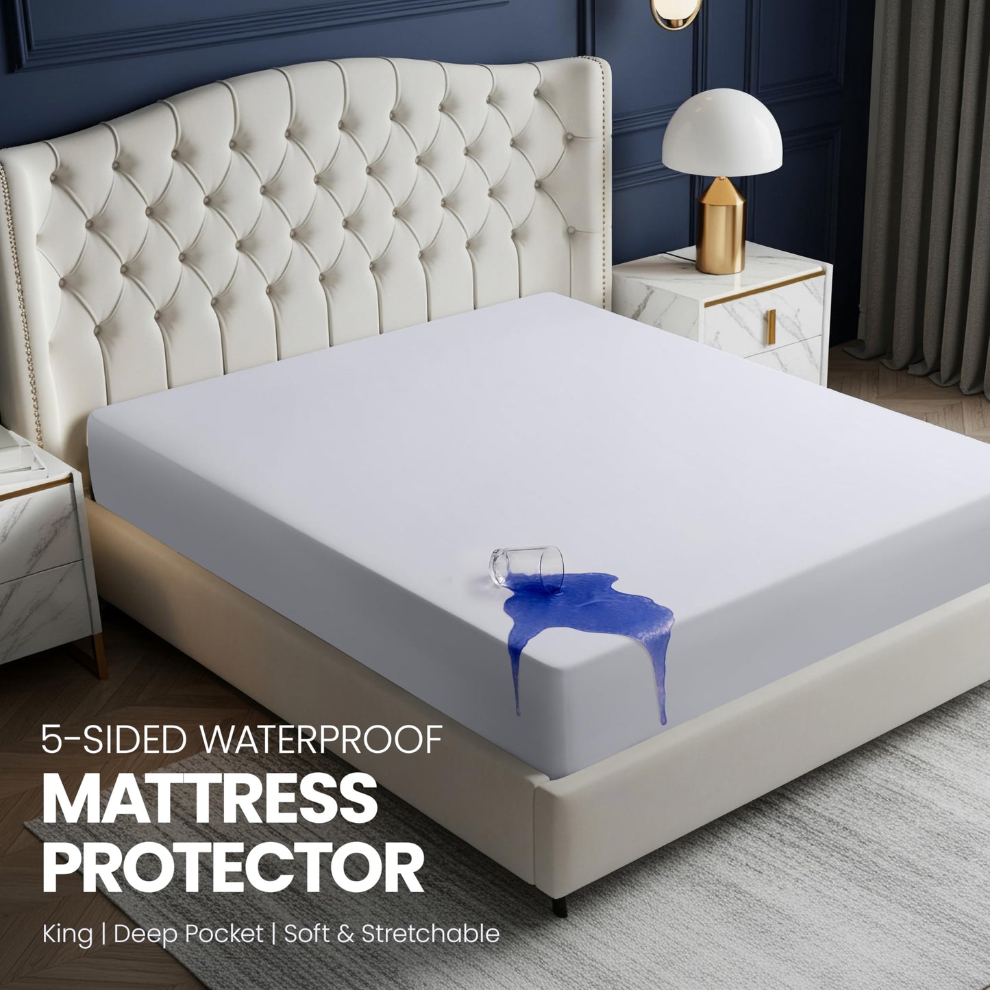 Utopia Bedding Waterproof 5-Sided Mattress Protector King Size, Premium Breathable Mattress Cover, Fitted Style with Stretchable Pockets (White)