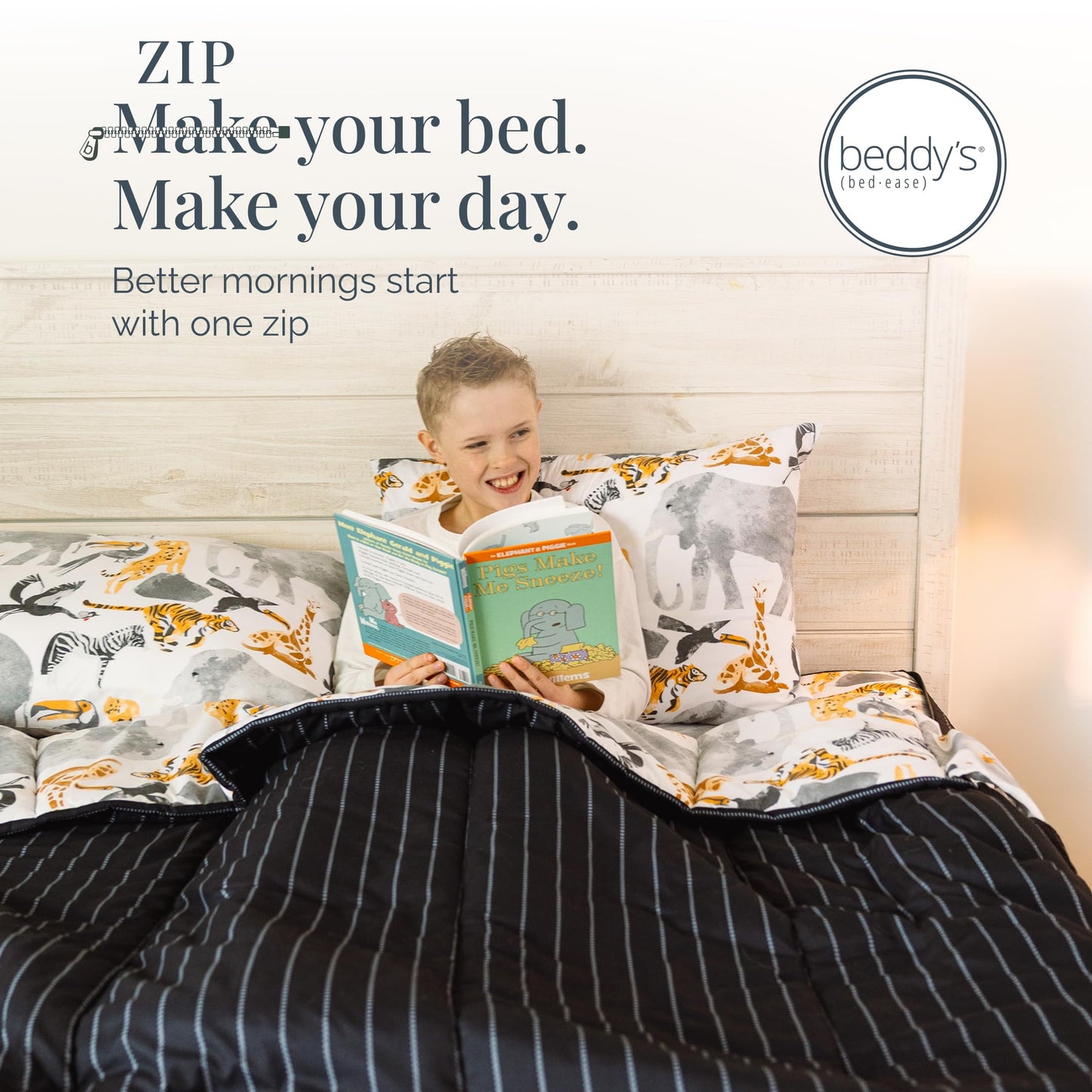 Beddy's Black Jungle Animal All-in-One Zipper Bedding Set for Kids - Twin