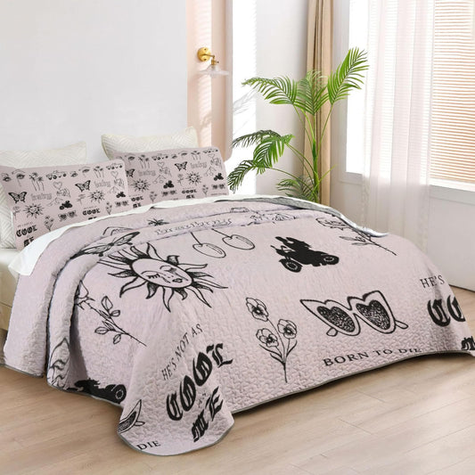 Allenjoy King Size Dream Pop Artist Quilt Bedspreads Melancholic Storyteller Bed Set Bedding Coverlet Fabric Washable with 2 Pillowcases SC00171-007