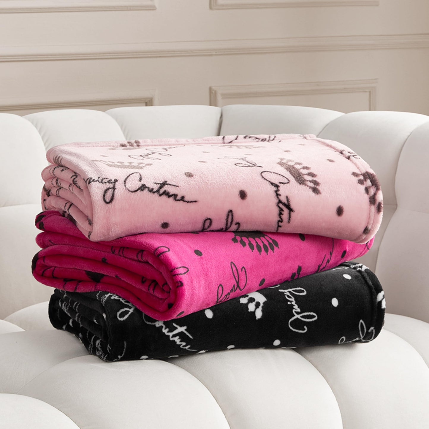Juicy Couture - Throw Blanket | Crown Royal | Plush and Cozy | Decorative Blankets for Sofas, Chairs and Beds| Luxurious and Soft | Chic Home Decor | Measures 50" x 70" | Blush/Grey