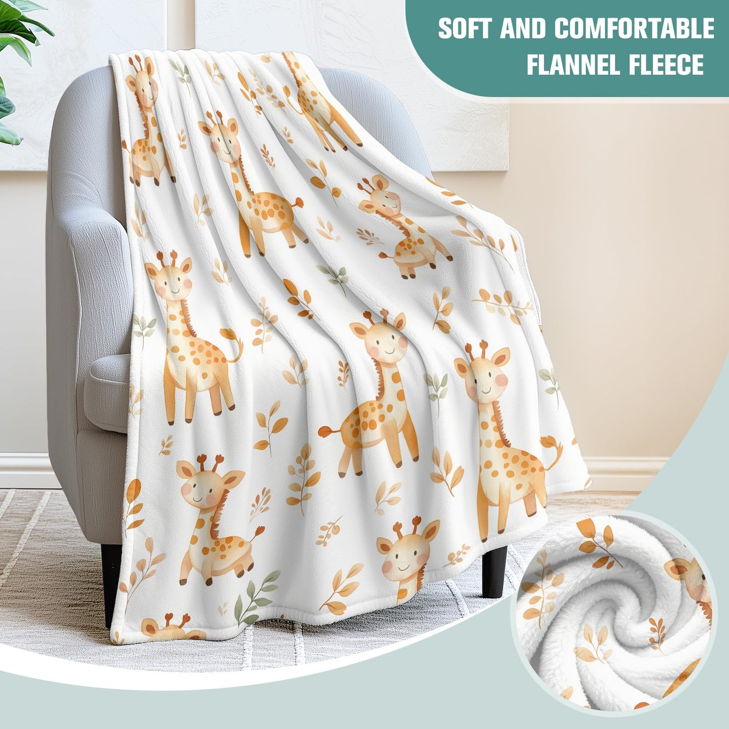 Giraffe Blanket Gifts for Kids Soft Flannel Throw Blanket with Fun Giraffe Pattern Ideal Gifts for Kids Adults Perfect for Girls Boys Animal Lovers(50x60 Inch)