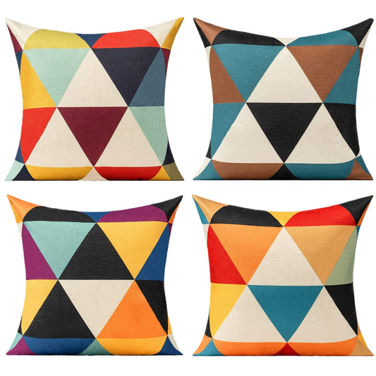 All Smiles Outdoor Throw Pillow Covers 18x18 Set of 4 Boho Colorful Fun Mid Century Modern Home Décor Summer Fall Cushion Cases for Patio Furniture Couch Living Room, Yellow Orange Geometric