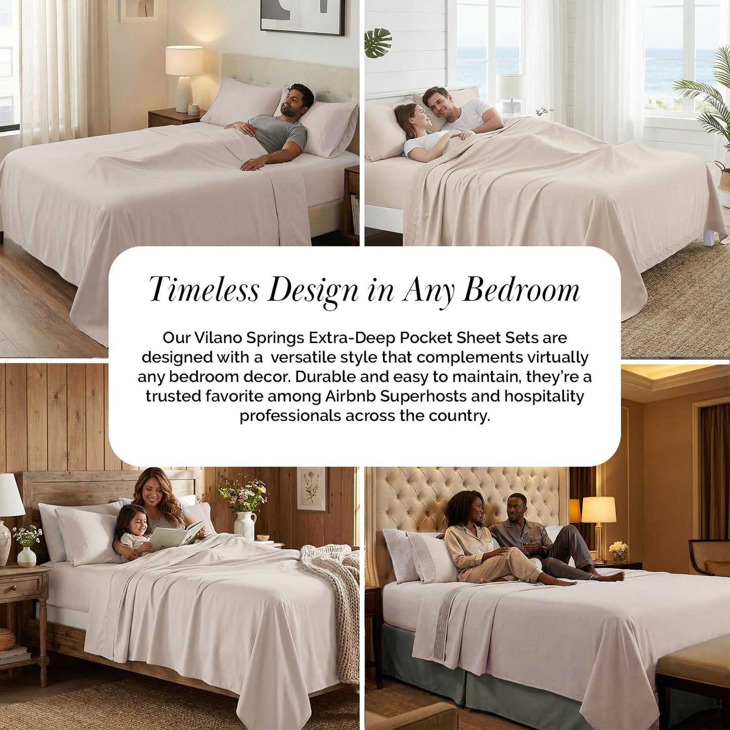 Southshore Fine Living, Inc. Hotel Style 21 Inch Extra Deep Pocket King Sheet Set, 4 Piece Pleated Beige Sheets King Size w/Decorative Hem, Wrinkle Resistant Microfiber, 2 Pillow Cases - Natural Beige
