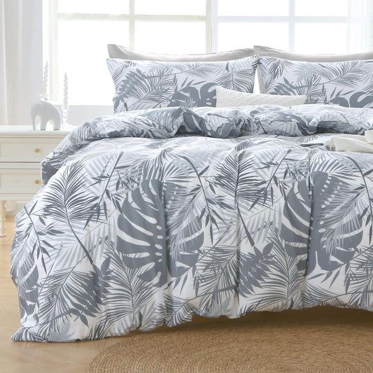 MUXHOMO Black&Grey Bed in a Bag King 7 Pieces, King Comforter Set Reversible Botanical Flowers Design, Ultra Soft & Breathable Bedding Sets with Comforter, Sheets, Pillowcases & Shams