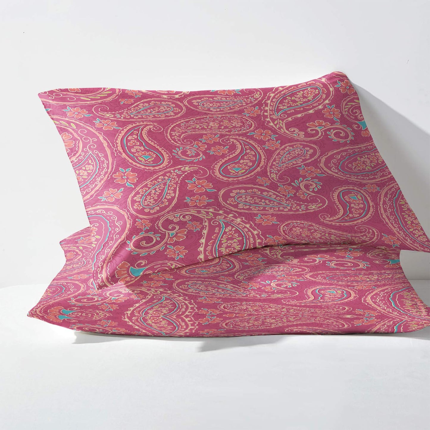 NOGAWA Pink Paisley Sheets Full, Boho Bed Sheets, Bohemian Bedding Sheets, Soft Microfiber Deep Pocket Fitted Sheet & Flat Sheet & 2 Pillowcases