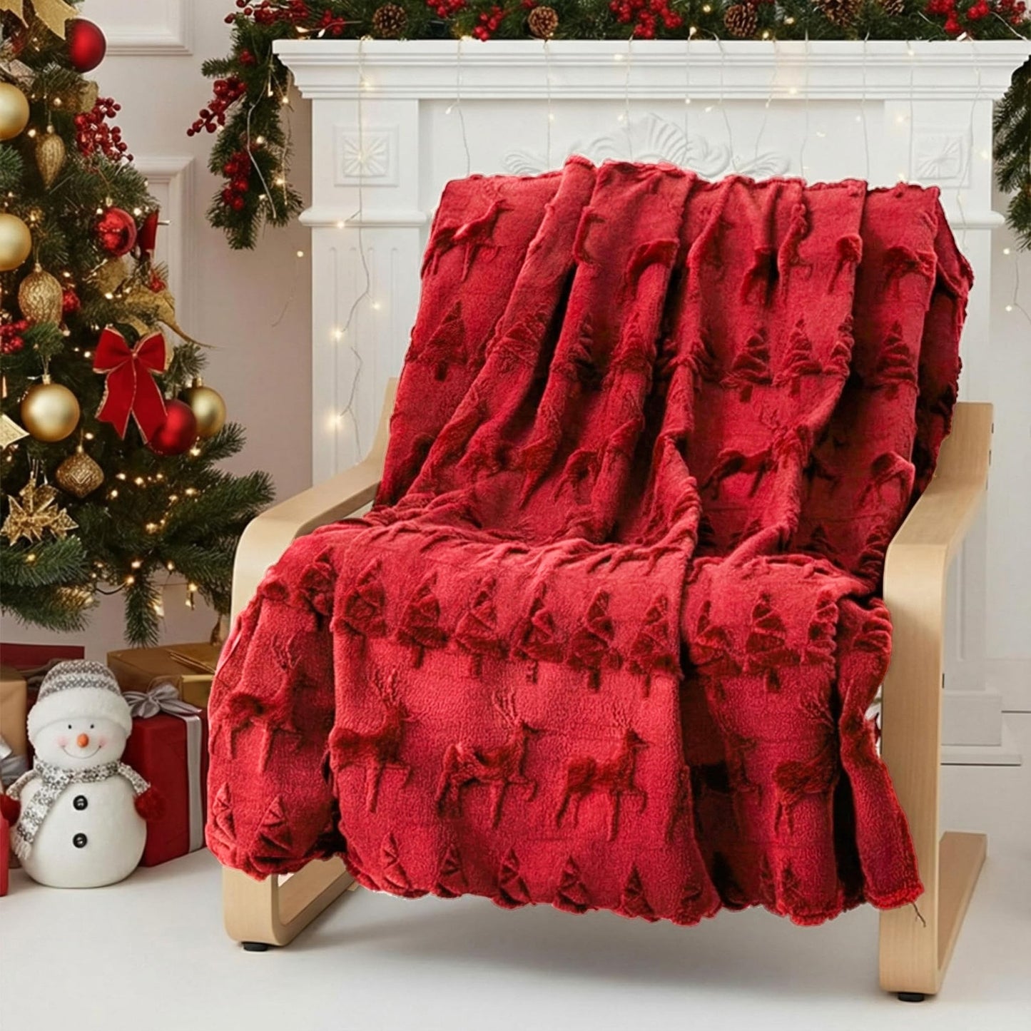Tegeme Christmas Throw Blanket 3D Red Christmas Reindeer Throw Blanket 50" x 60" Winter Xmas Holidays Dutch Velvet Faux Rabbit Fur Decorations Cozy Soft Lightweight Gift for Home Living Room Bed Sofa