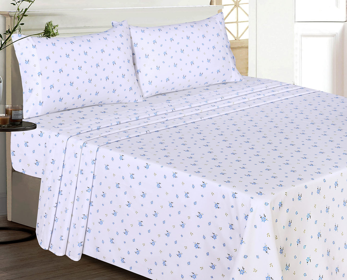 RUVANTI 100% Cotton Percale Sheets Queen Size – Crisp Cooling Bed Sheets for Hot Sleepers, Deep Pocket 16”, Soft Breathable & Durable Hotel-Style 4 Piece Set, Phulkari