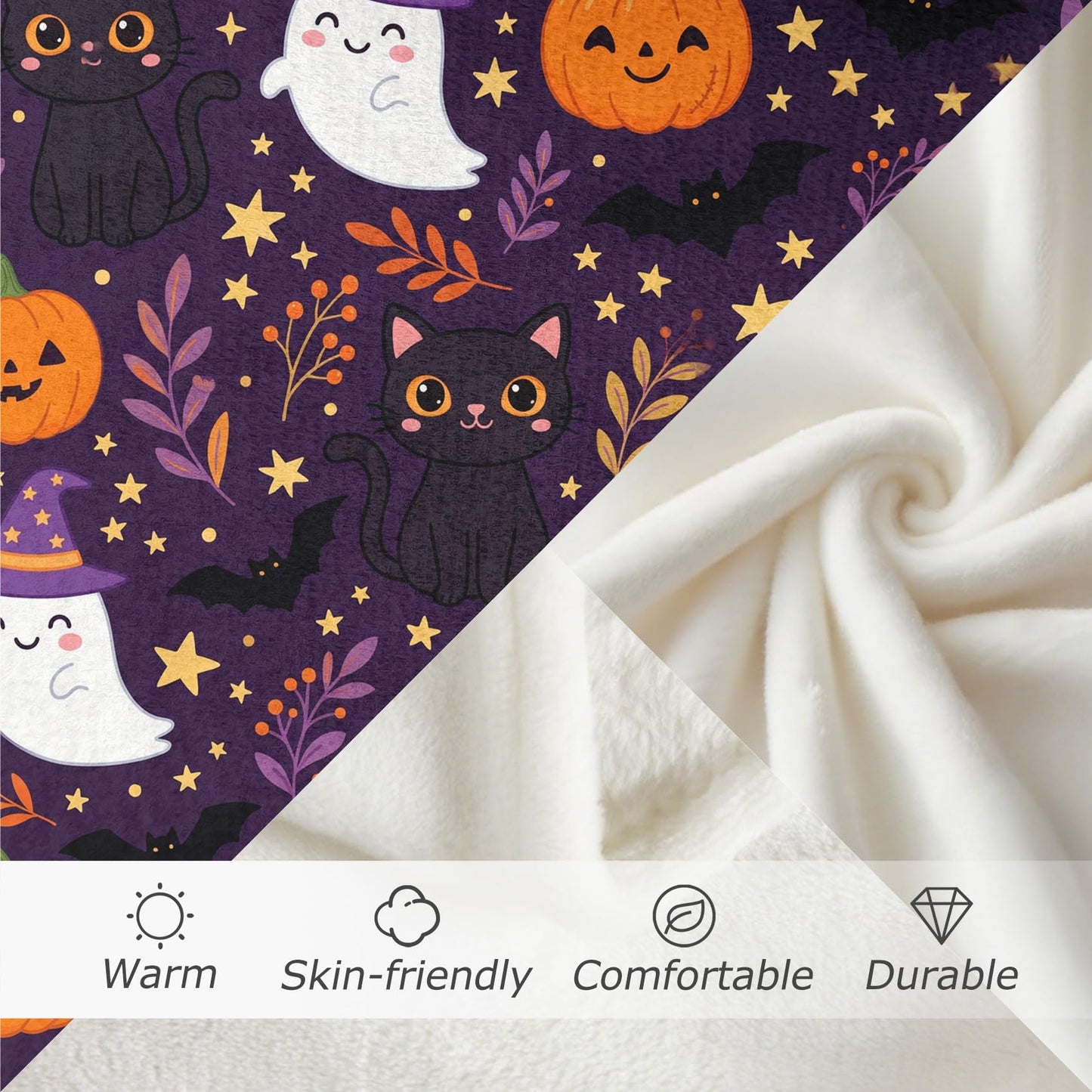GEDAEUBA Pumpkin Blanket Cute - Halloween Ghost Jack O Lantern Bat Black Cat Fleece Blanket Throw, Soft Cozy Blankets & Throws for Couch, Bed, and Sofa, 50x60 inches