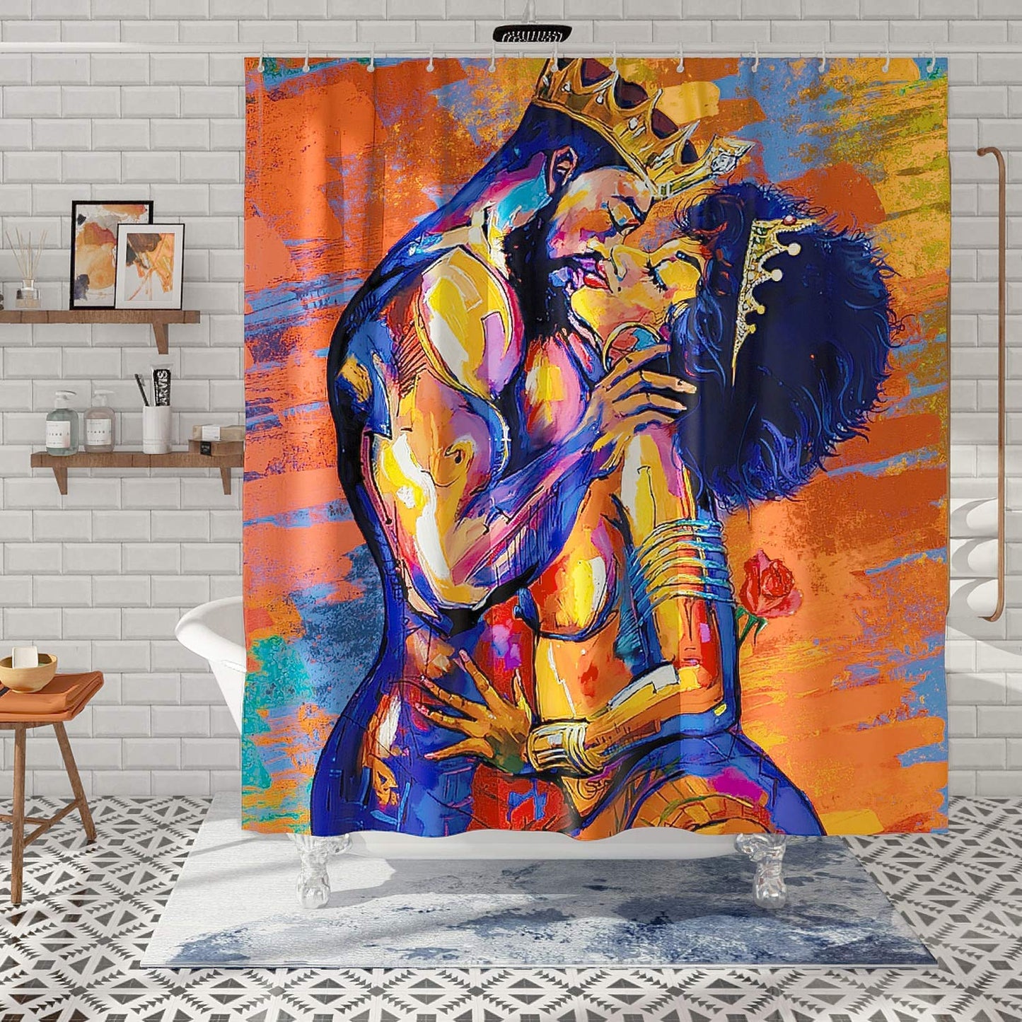 DESIHOM African American Shower Curtain Lovers Couple Shower Curtain Black Art Theme, Polyester Fabric-72" x 72"