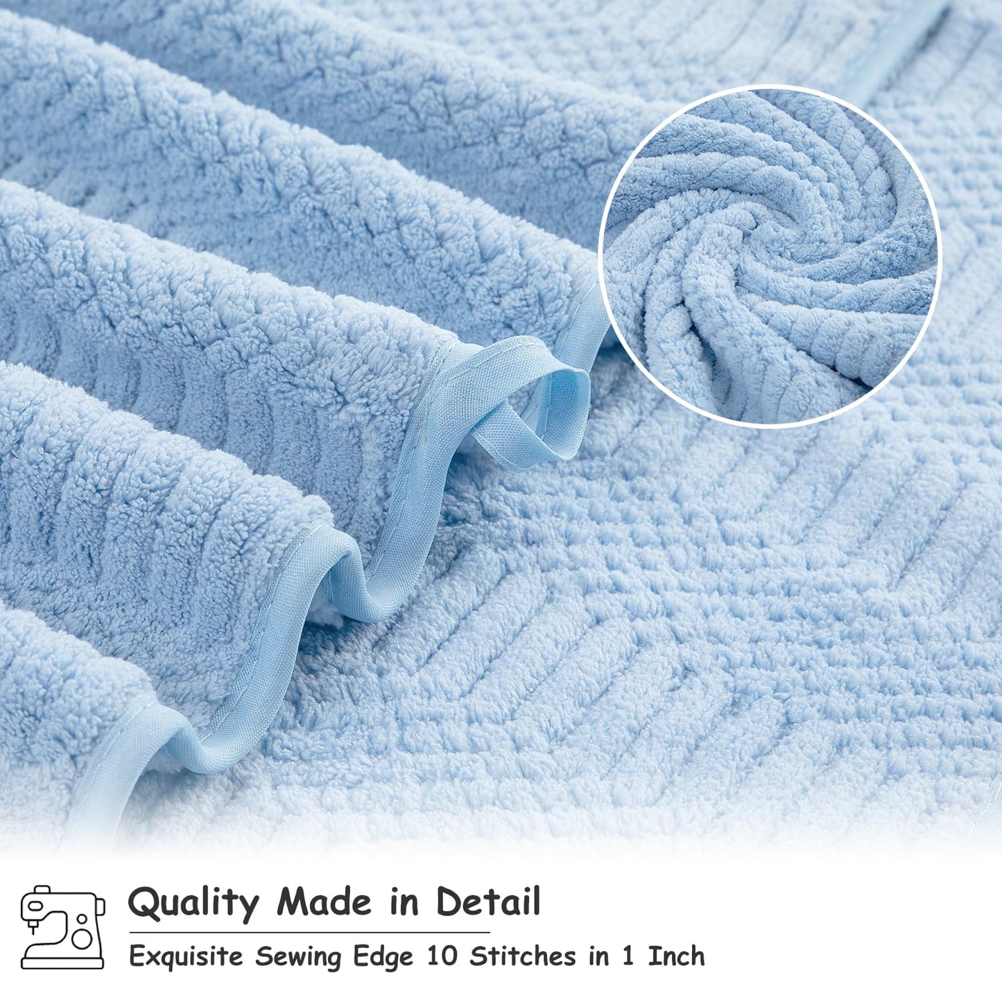 18 Pcs Blue Woven Family Towels Set-6 Bath Sheets,6 Hand Towels,6 Washcloths Soft Microfiber Towels Absorbent Shower Towel Quick Dry Beach Chair Towel Lint Less Towels Set for Bathroom Spa Gym Hotel