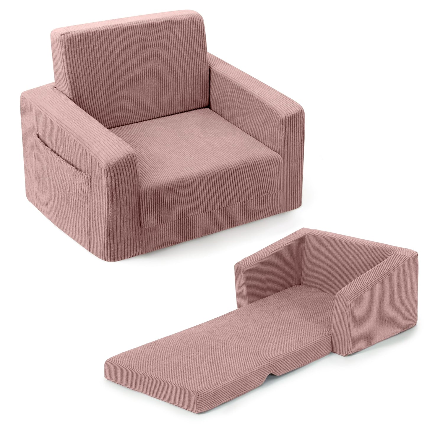 Bubble Ball Comfy Kids Couch, 2-in-1 Foldable Kids Sofa Chair, Pink