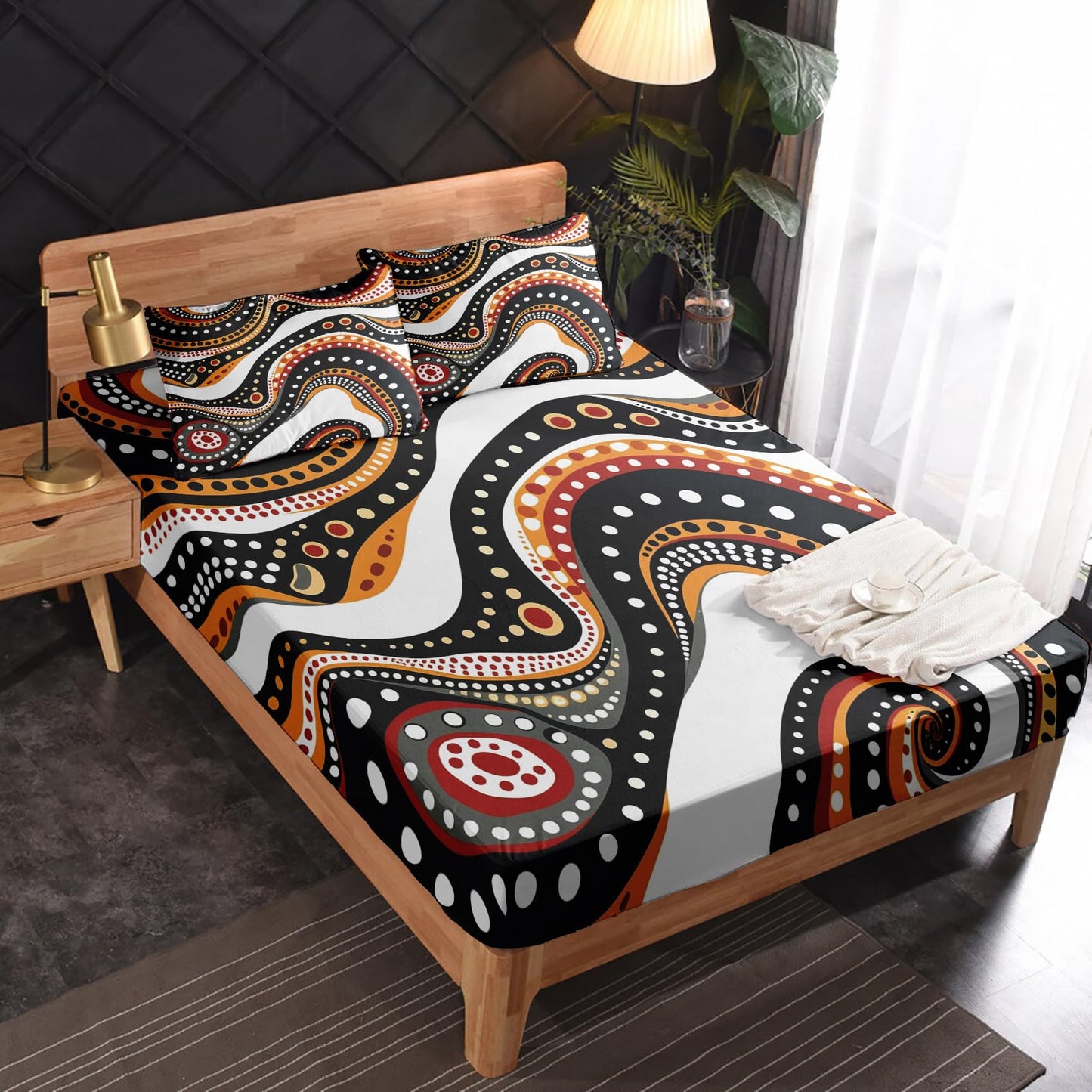 zcsm Bohemian Sheets Queen Size - Hippie Bed Sheets, Soft Microfiber & Deep Pocket & Wrinkle Free Patterned Bedding Sheets & Pillowcases, 4 Piece (1 Fitted Sheet, 1 Flat Sheet, 2 Pillow Cases)