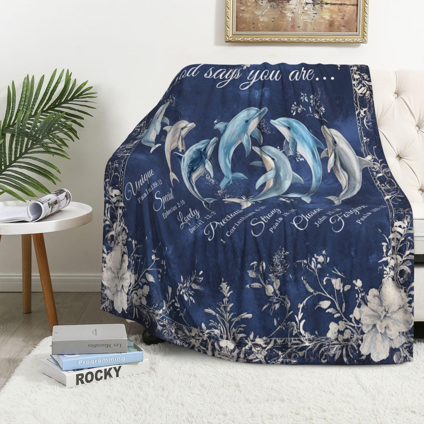Dolphin Throw Blanket God Says You are Soft Warm Cozy Christian Scripture Dolphins Blankets Religious Bible Verse Fuzzy Plush Fleece Dolphin Blanket Nautical Ocean Gifts for Home Decor 40''X50''